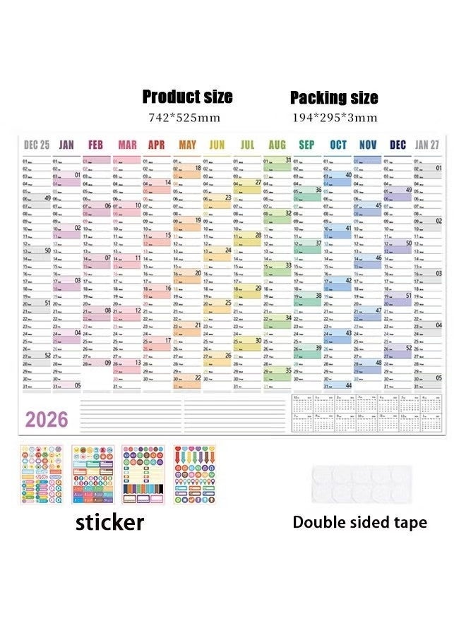 مخطط تقويم 2026، تقويم حائط معلق، جدول يومي سنوي، ملصق تقويم، قائمة مهام، مخطط سنوي للوازم المكتبية - Image 3